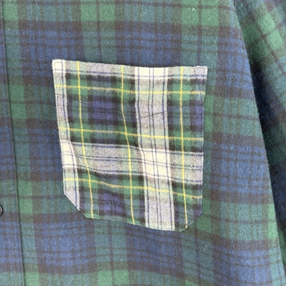 L.L.Bean Flannel Shirt Mens XXL T Green Black Watch Patchwork Plaid Cotton NWT